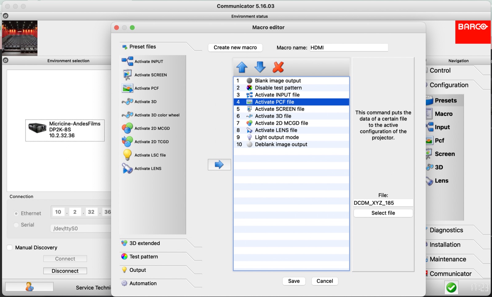 Configuración de proyector — Communicator